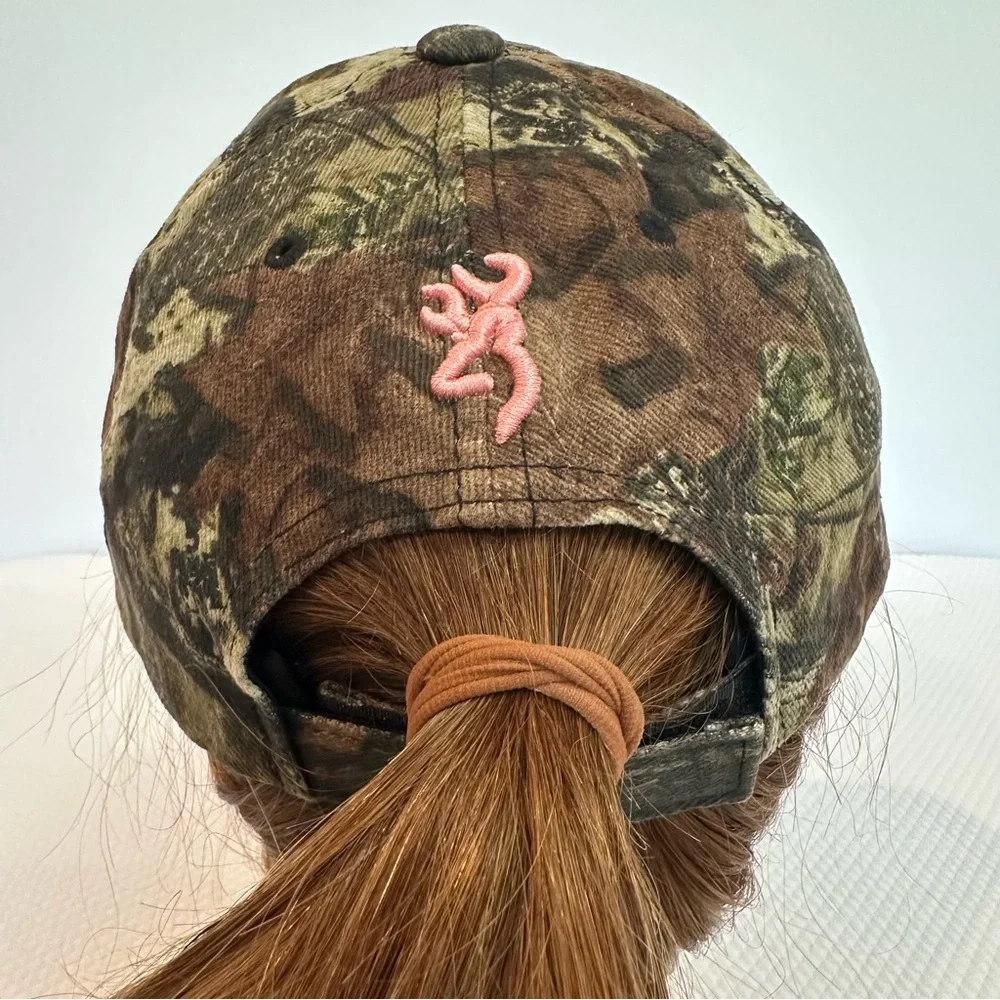Browning Women's Camo Hat with Pink‎ Trim & Classic Buck-mark Outline